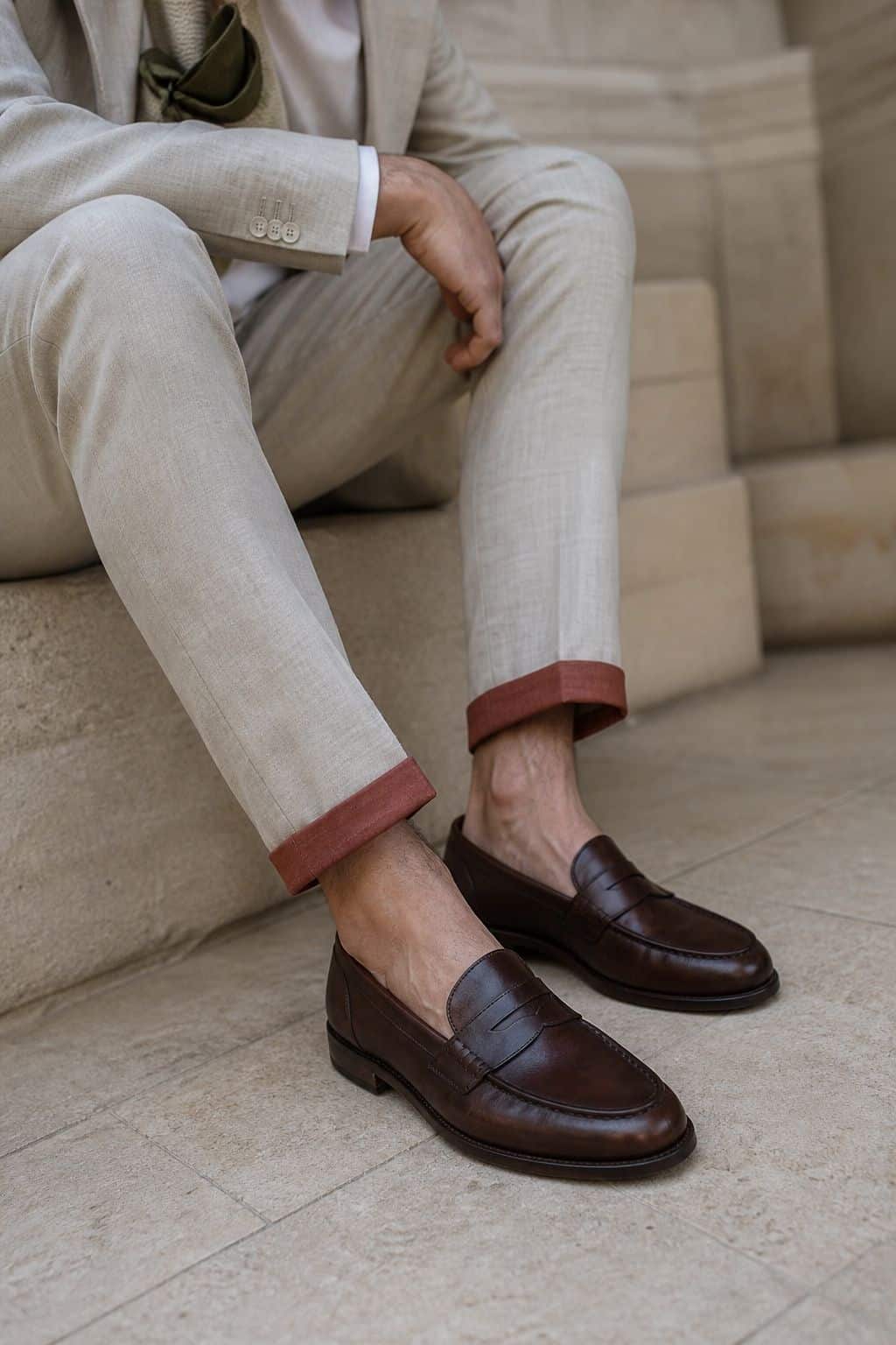 Brown leather loafers for summer wedding outfits