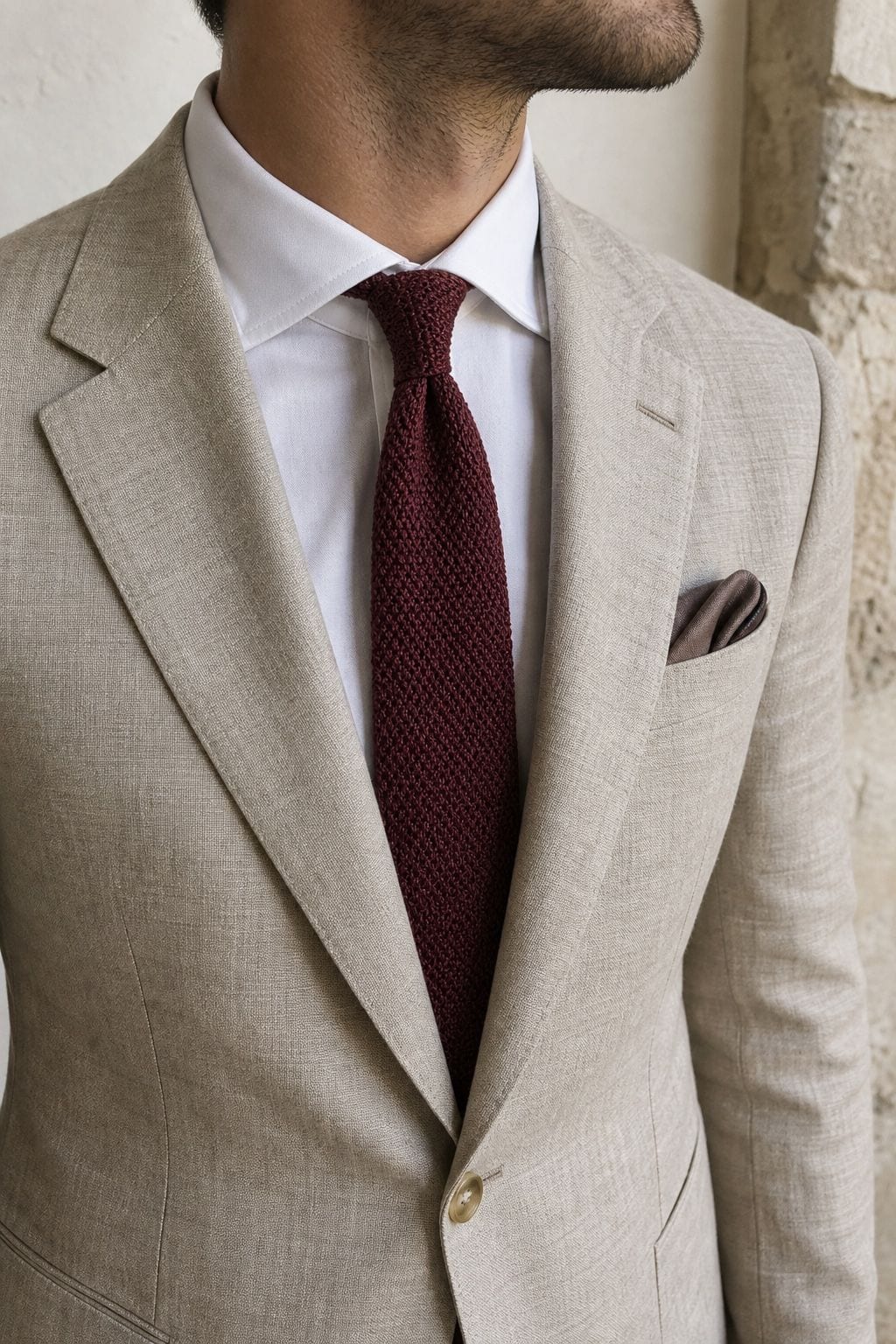 Knit tie or linen tie summer wedding detail