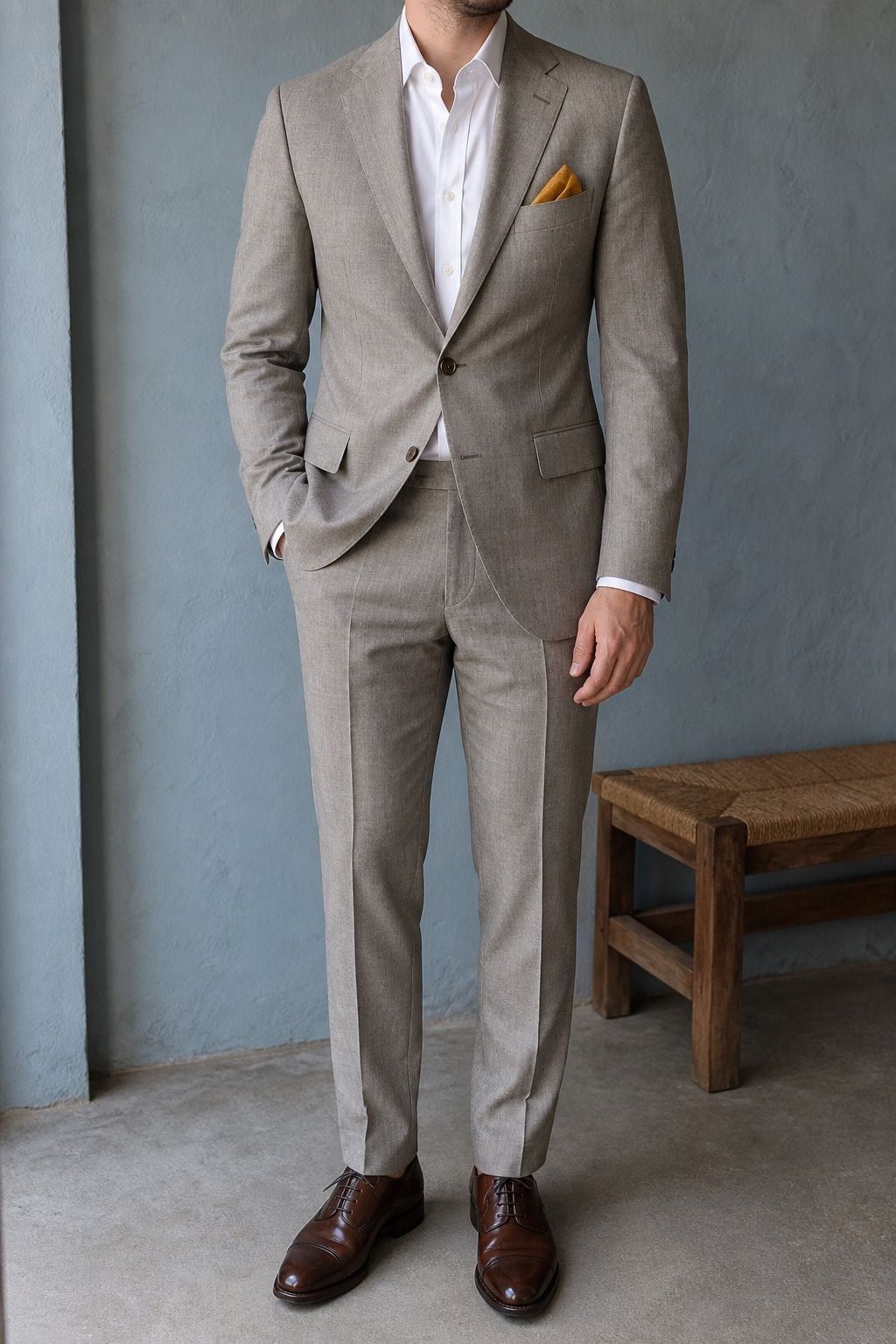 Stone gray lightweight suit for summer weddings