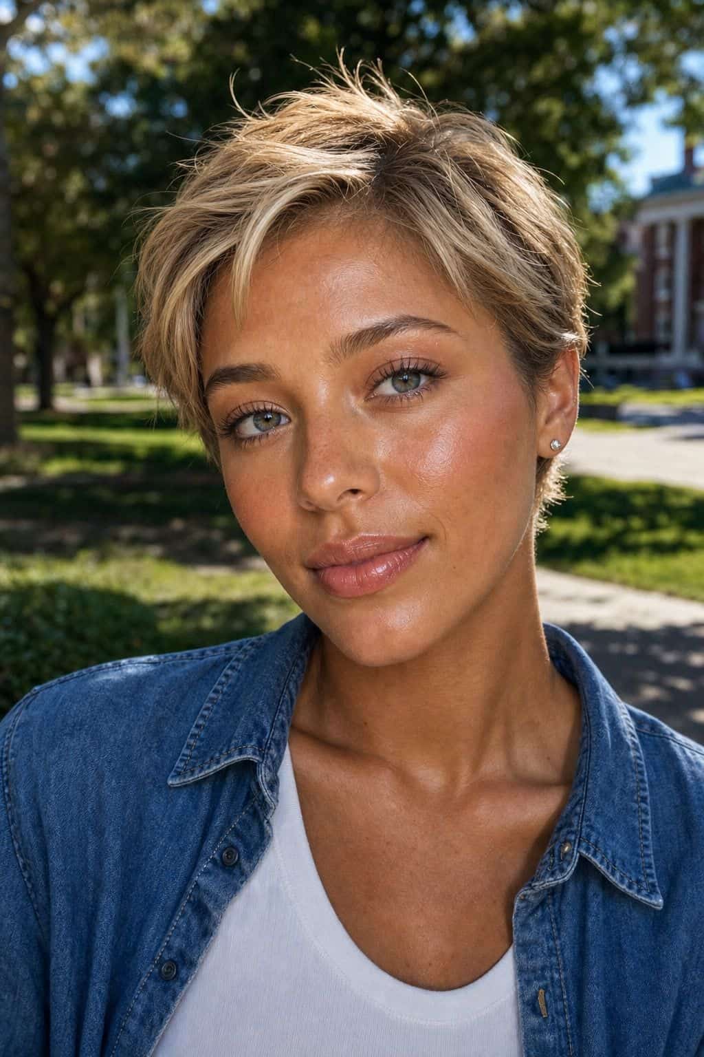Sun-drenched tinted sunscreen makeup with cream blush and lip balm