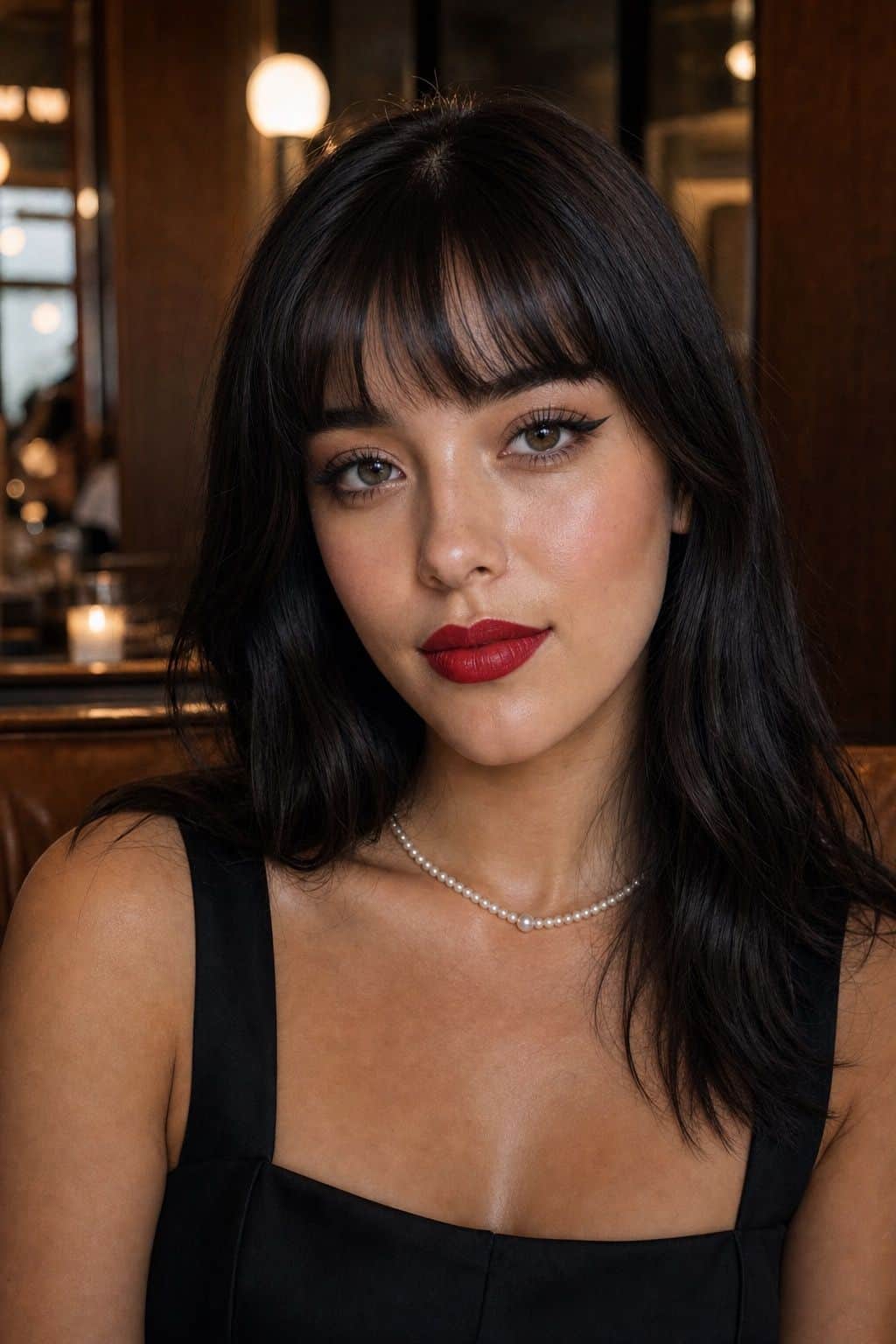 Classic red lip graduation makeup with winged liner and matte lipstick