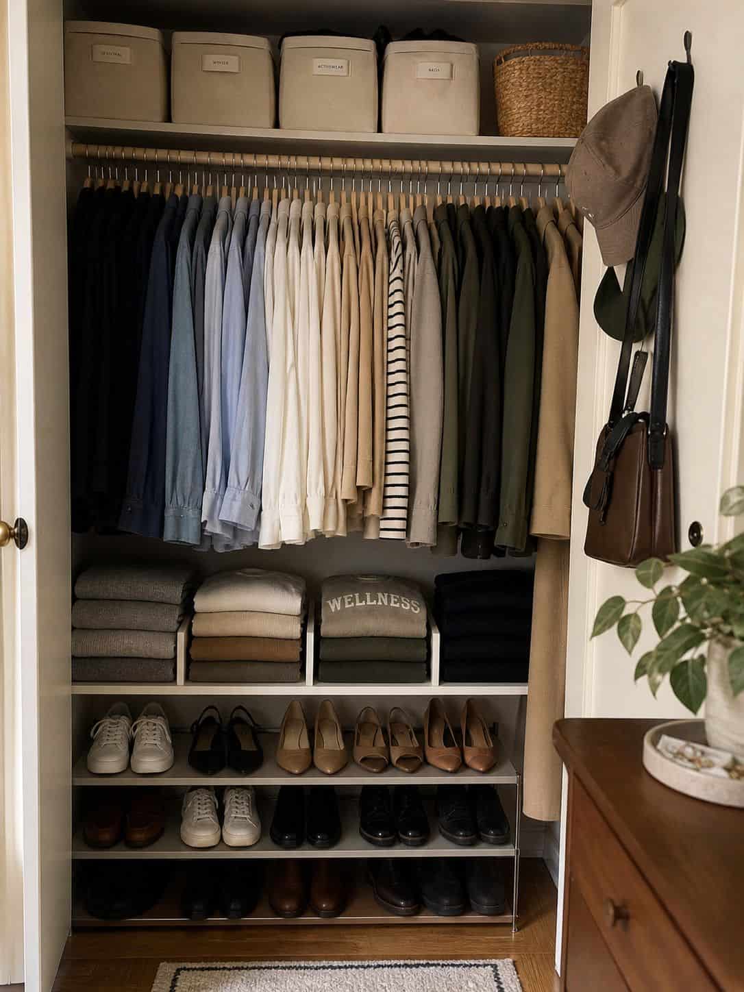 Small apartment closet ideas: organized clothing, shoes, and accessories