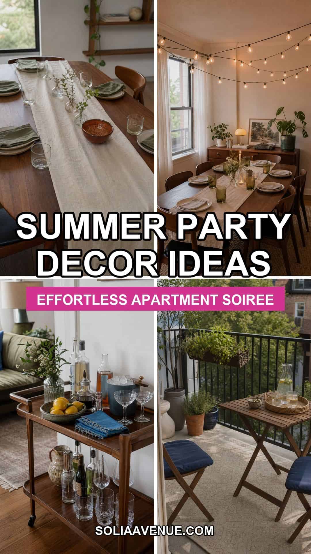 Pinterest pin collage for summer party decoration ideas in a small apartment