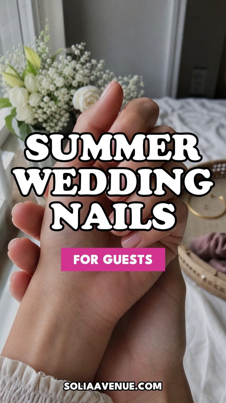 Pinterest pin for Top 16 Summer Wedding Nail Ideas for the Polished Wedding Guest from Solia Avenue.