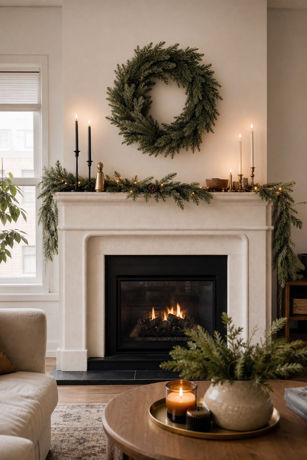 Hang a Modern Wreath or Art Piece small apartment idea for Top 17 Modern Christmas Mantle Decorations for Small Spaces.