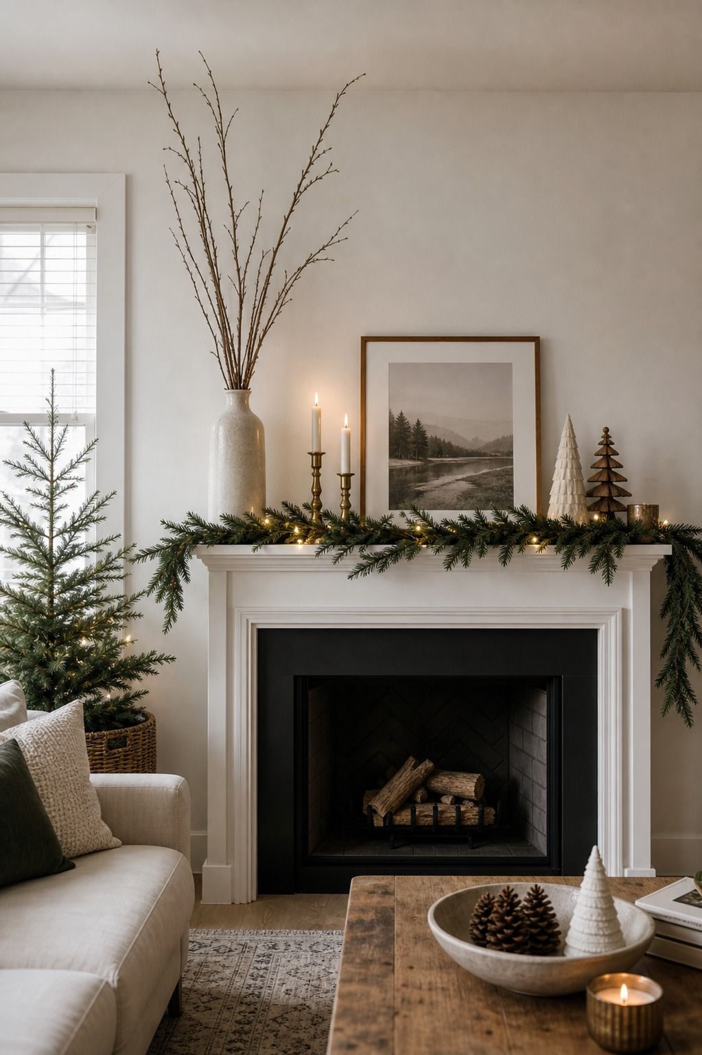 Add a Tall Vertical Element small apartment idea for Top 17 Modern Christmas Mantle Decorations for Small Spaces.