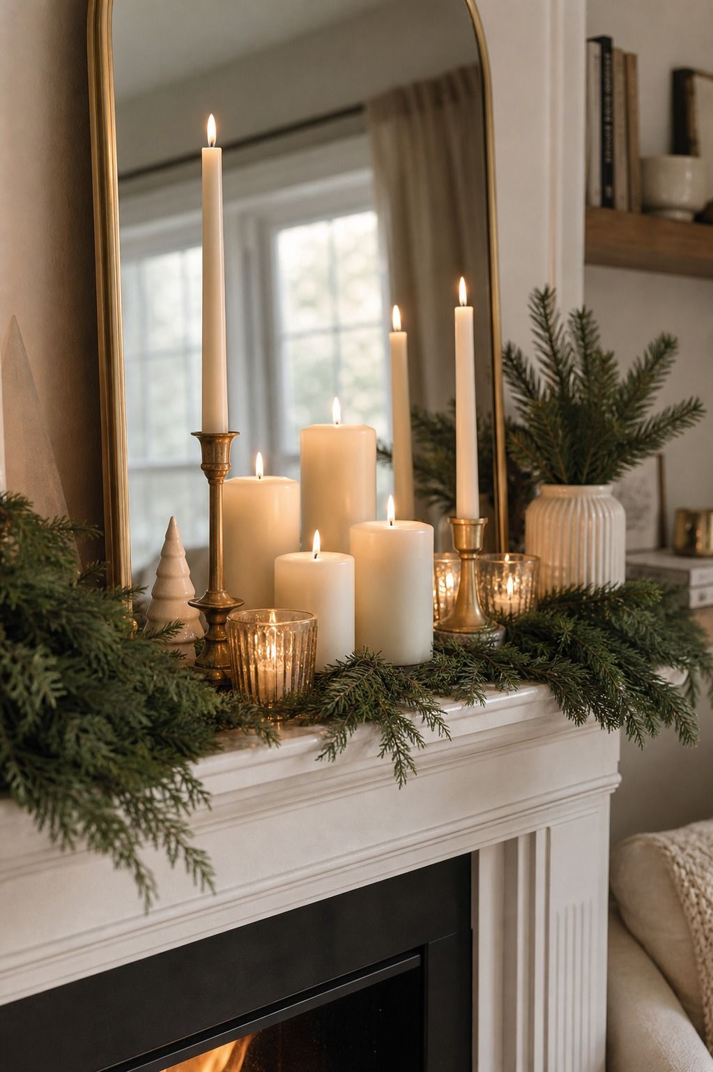 Cluster Candles in a Tight Palette small apartment idea for Top 17 Modern Christmas Mantle Decorations for Small Spaces.