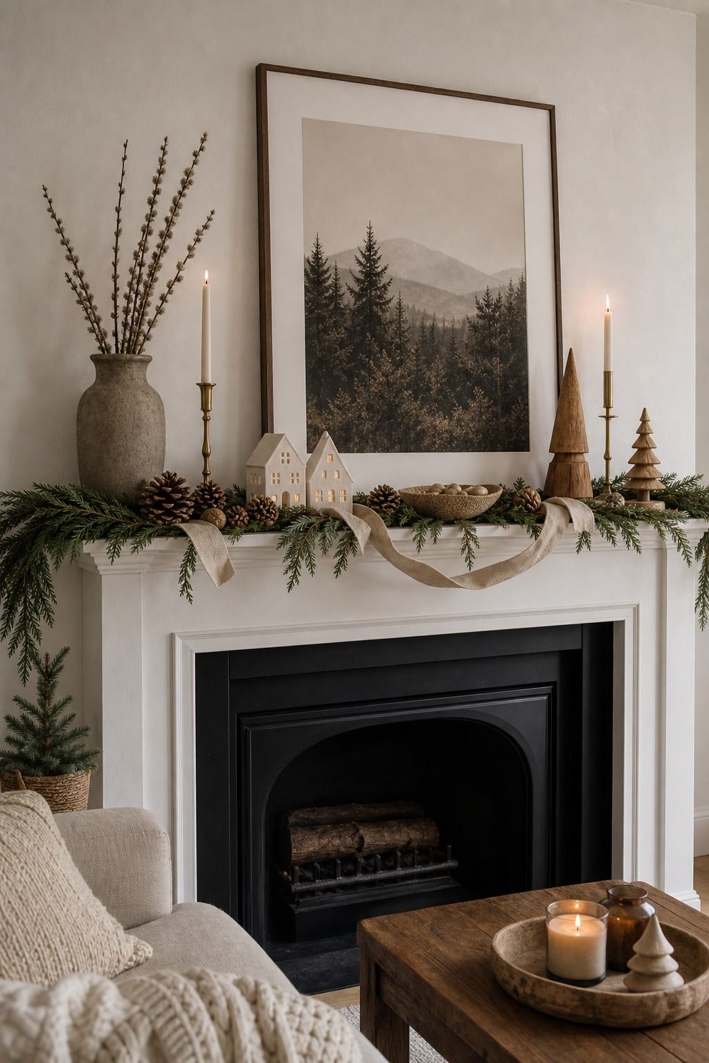 Add Low Textural Elements to Bridge the Heights small apartment idea for Top 17 Modern Christmas Mantle Decorations for Small Spaces.