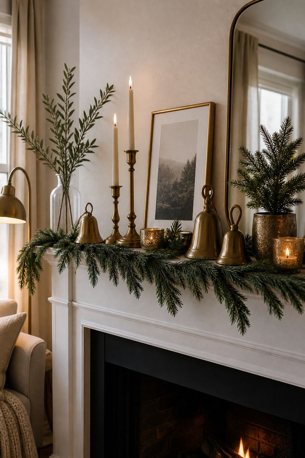 Add Brass and Metal Accents small apartment idea for Top 17 Modern Christmas Mantle Decorations for Small Spaces.