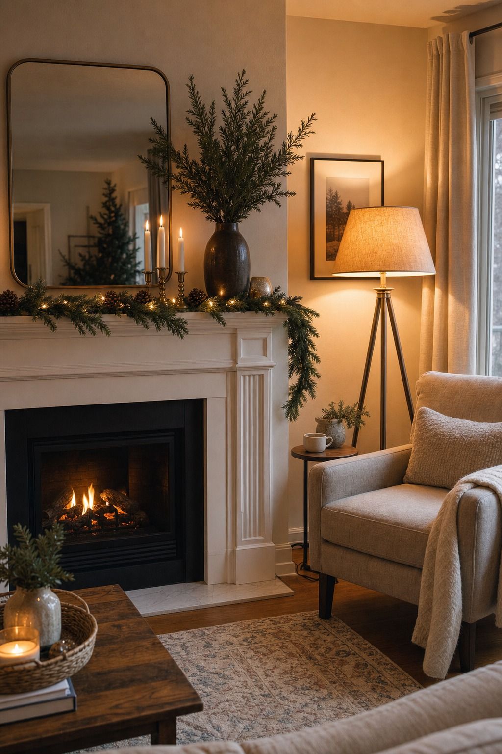 Add a Warm-Toned Lamp Nearby small apartment idea for Top 17 Modern Christmas Mantle Decorations for Small Spaces.