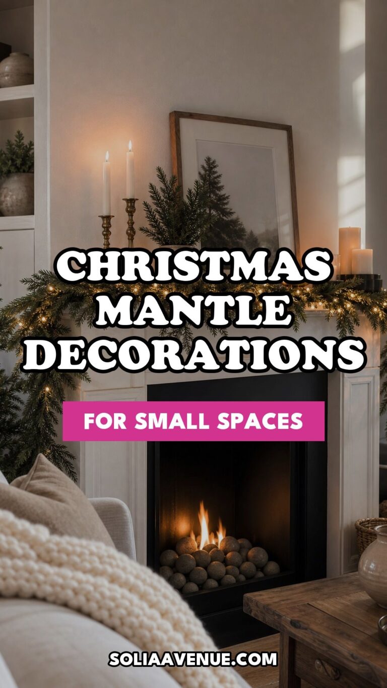 Pinterest pin for Top 17 Modern Christmas Mantle Decorations for Small Spaces from Solia Avenue.