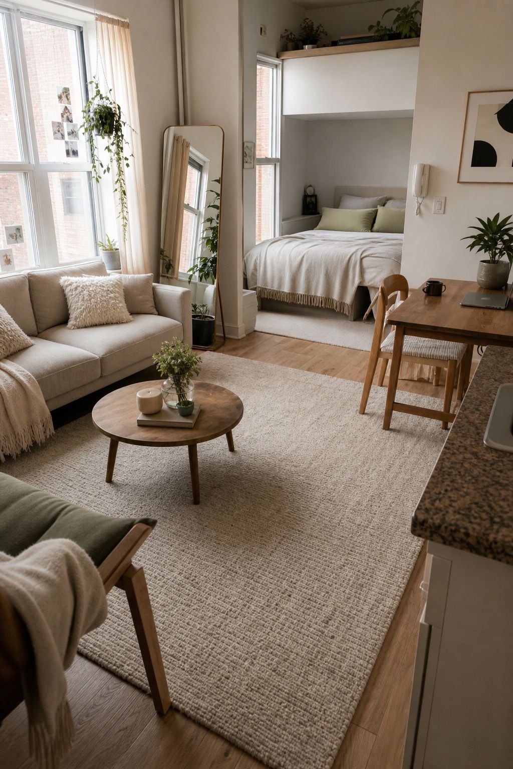 One Large Area Rug That Anchors Every Zone small apartment idea for Top 20 Small Apartment Essentials Every Renter Needs.