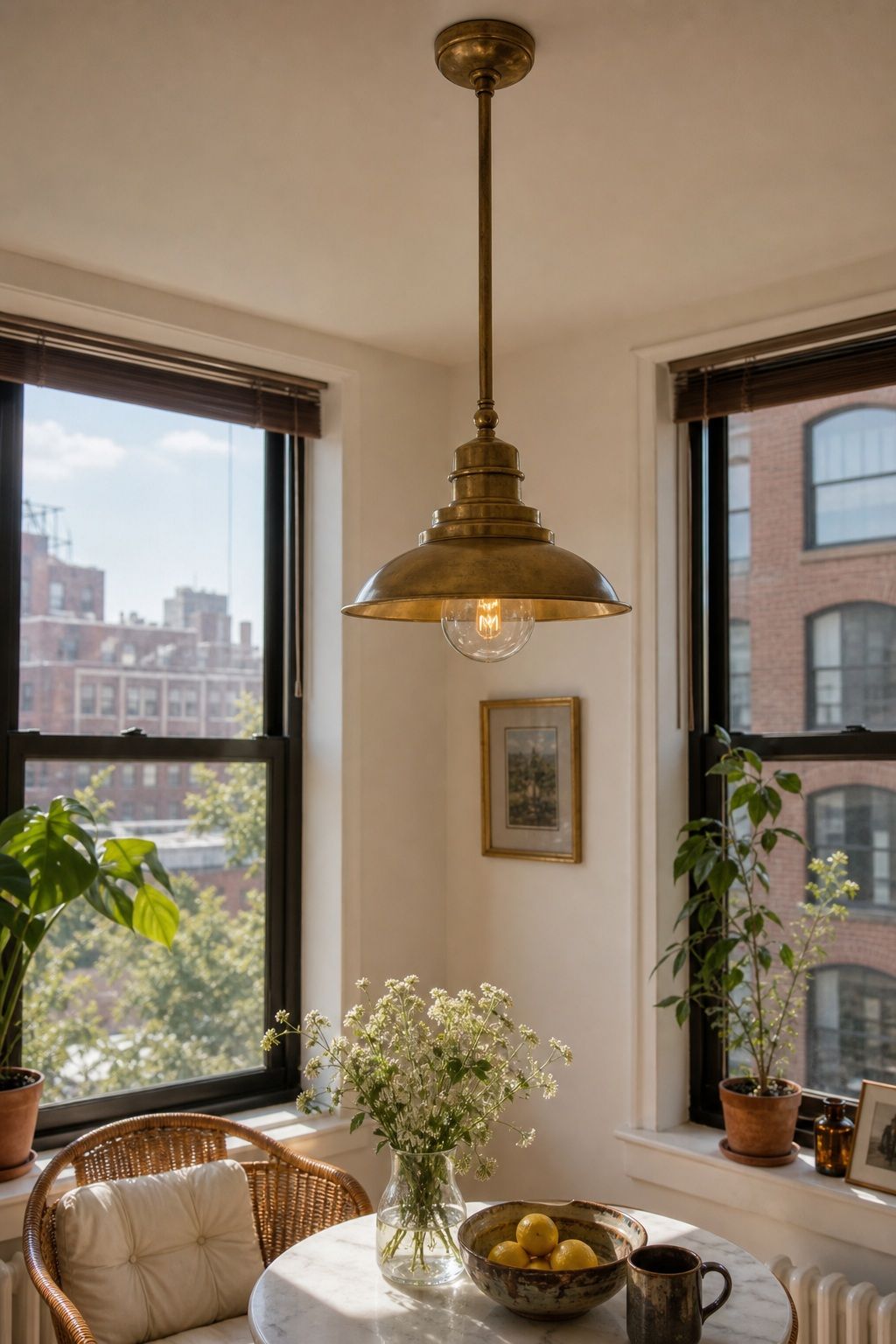 A Brass Pendant Light With Vintage Charm small apartment idea for Top 20 Sunroom Aesthetic Ideas You Can Try This Weekend.