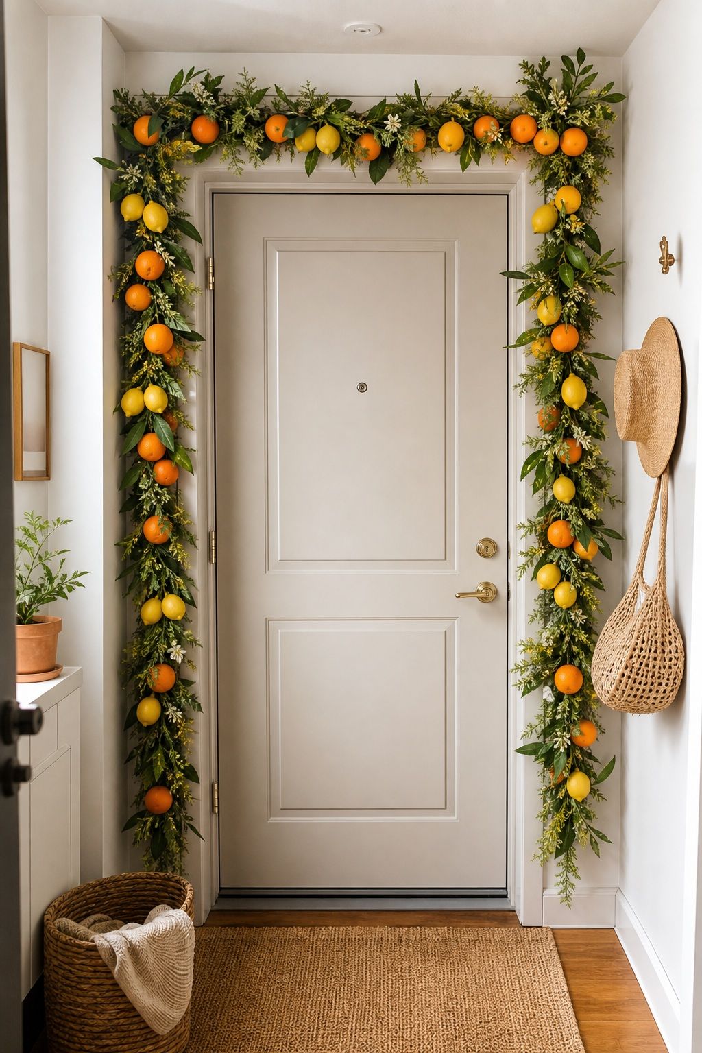 A Citrus Garland Around the Door Frame small apartment idea for Top 17 Door Summer Decor Ideas for Small Apartments.