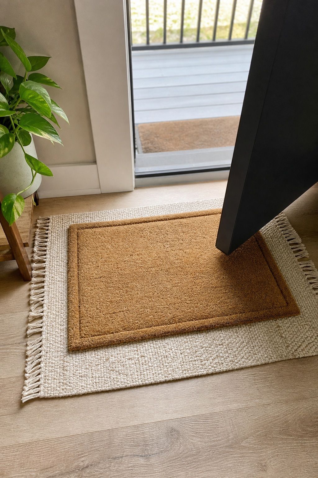 A Layered Coir and Cotton Doormat Combo small apartment idea for Top 17 Door Summer Decor Ideas for Small Apartments.