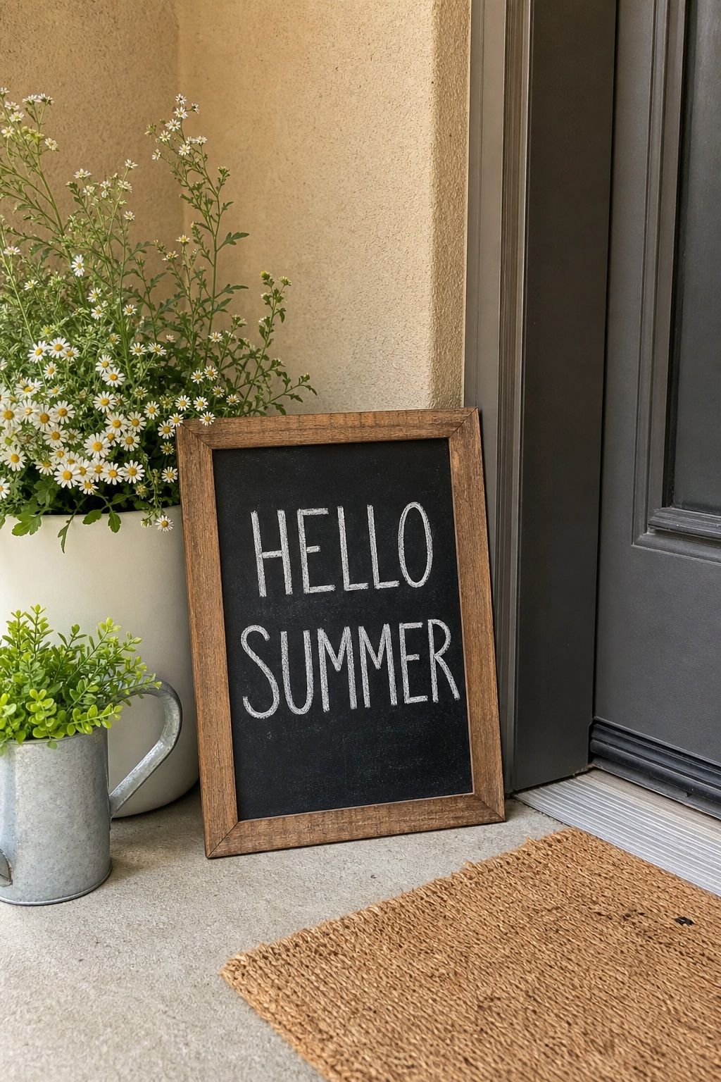 A Chalkboard Greeting Sign for the Season small apartment idea for Top 17 Door Summer Decor Ideas for Small Apartments.