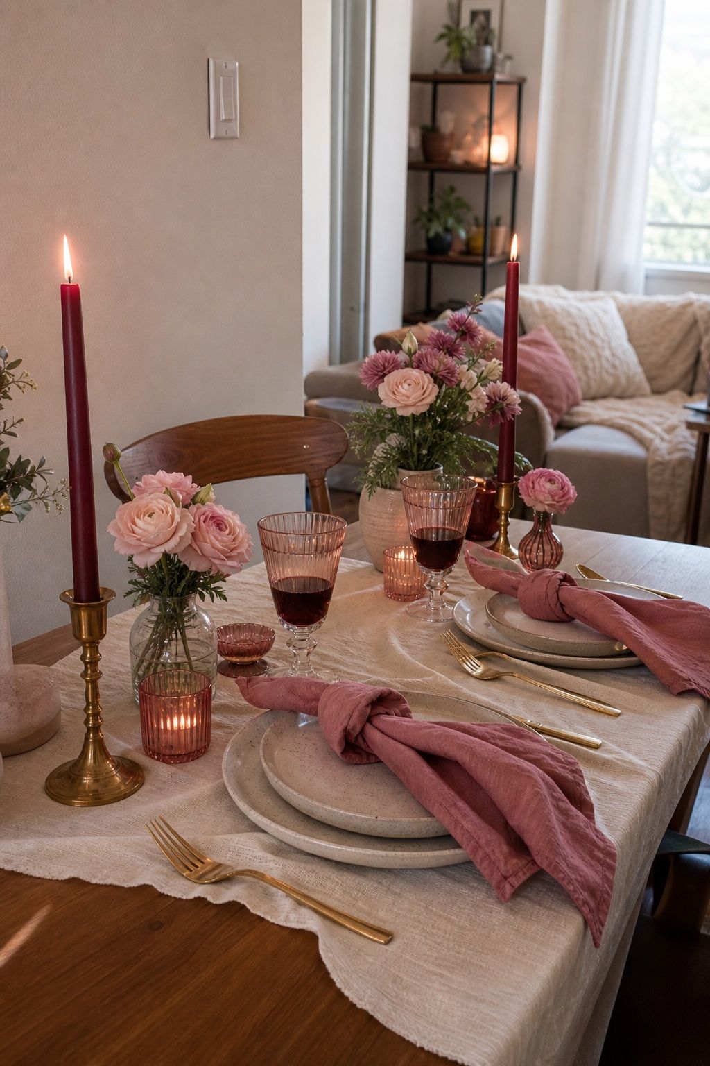 Choose a Soft Burgundy and Dusty Rose Palette small apartment idea for Top 17 Romantic Valentines Dinner Table Decor Ideas for Small Apartments.
