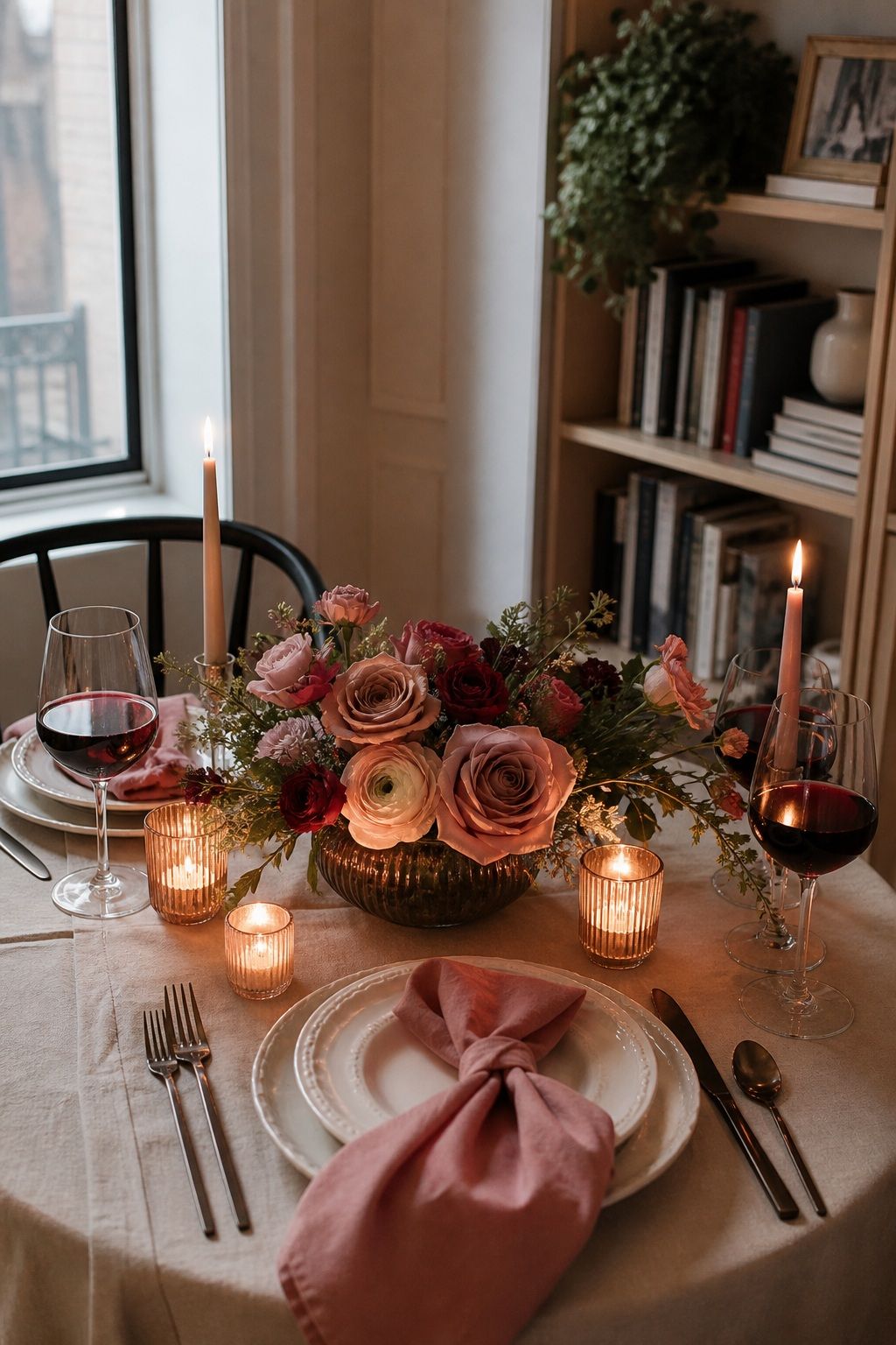 Create a Low Candlelit Floral Centerpiece small apartment idea for Top 17 Romantic Valentines Dinner Table Decor Ideas for Small Apartments.