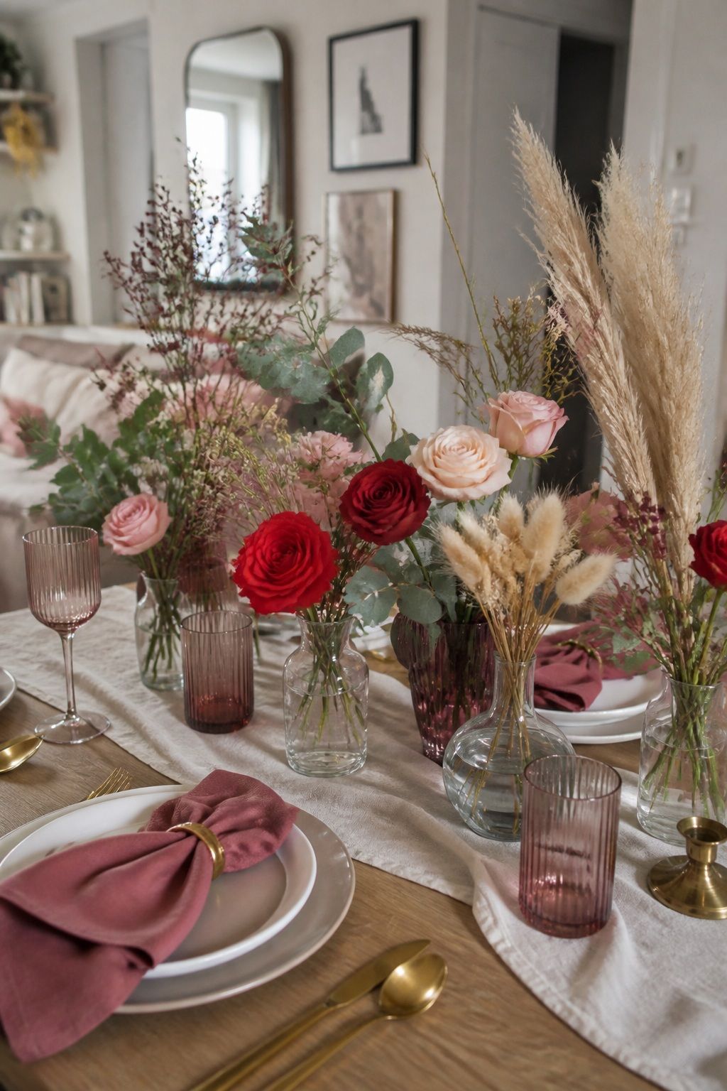 Mix Fresh and Dried Florals small apartment idea for Top 17 Romantic Valentines Dinner Table Decor Ideas for Small Apartments.