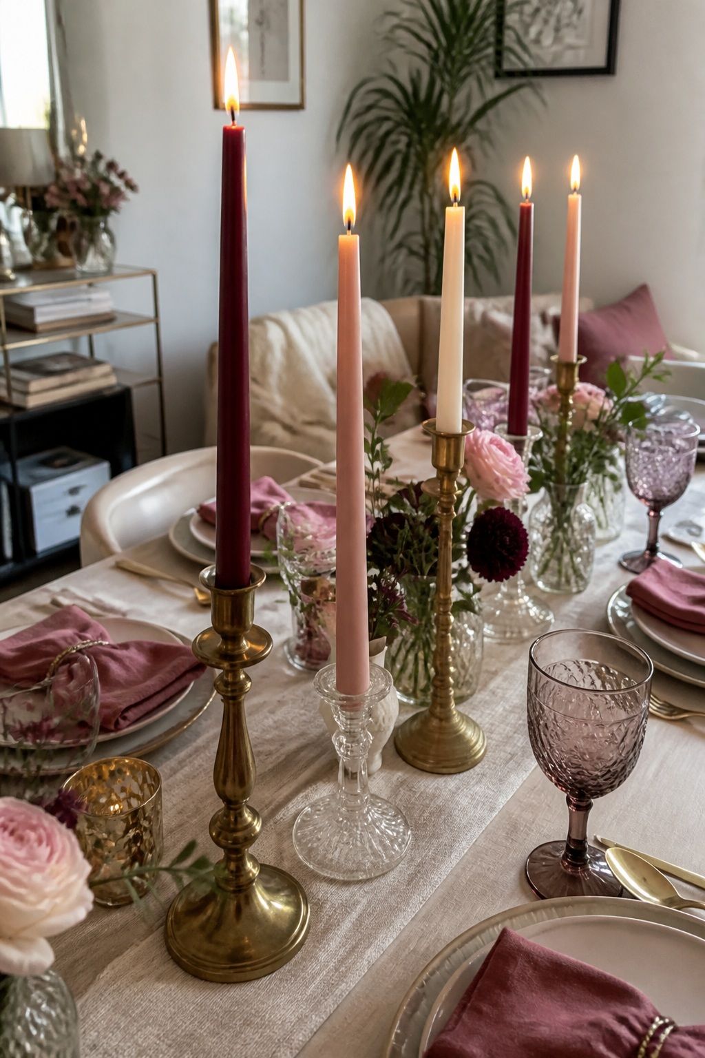 Add Taper Candles in Mixed Holders small apartment idea for Top 17 Romantic Valentines Dinner Table Decor Ideas for Small Apartments.