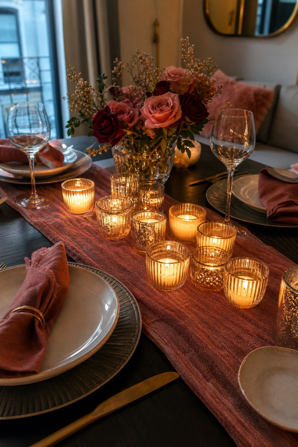 Cluster Votives for Layered Glow small apartment idea for Top 17 Romantic Valentines Dinner Table Decor Ideas for Small Apartments.