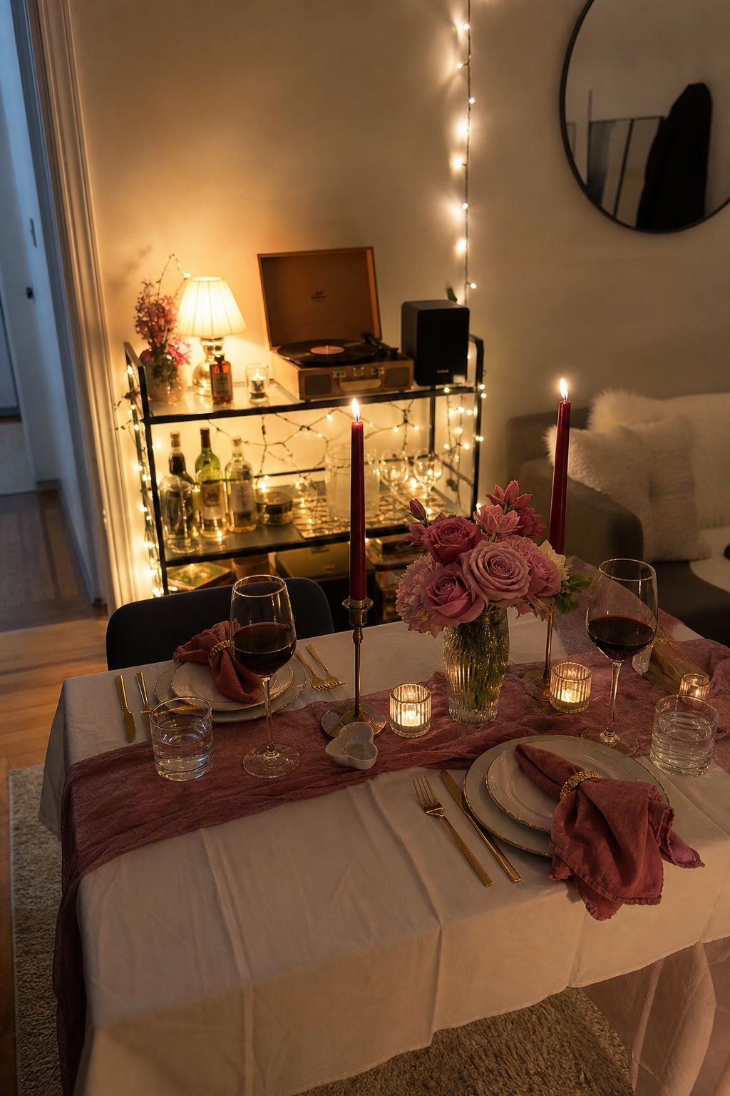 Add Soft Background Lighting and Music small apartment idea for Top 17 Romantic Valentines Dinner Table Decor Ideas for Small Apartments.