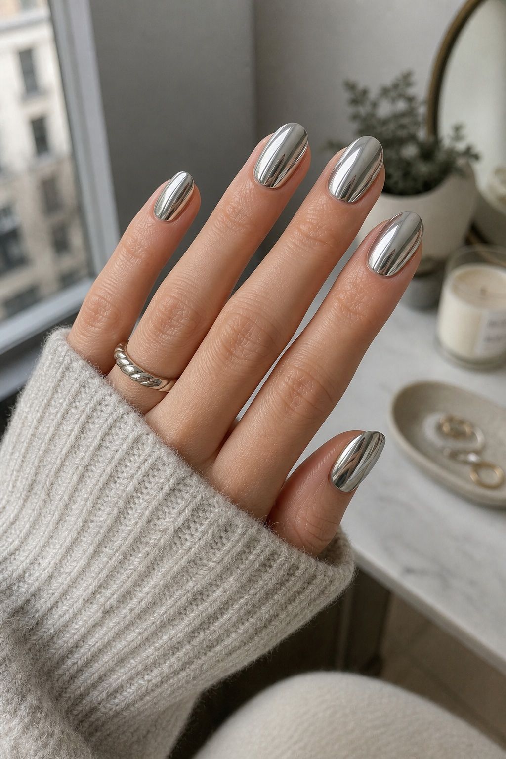 Silver Chrome With a Mirror Finish small apartment idea for Top 16 Classy New Years Eve Nails for a Glamorous Midnight Look.