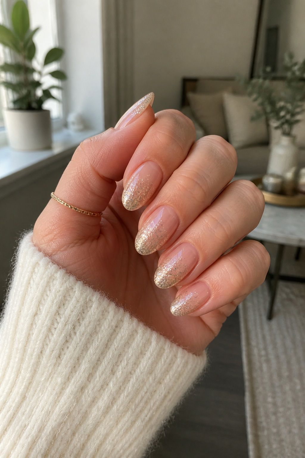 Glitter Ombre Fading From the Tip small apartment idea for Top 16 Classy New Years Eve Nails for a Glamorous Midnight Look.