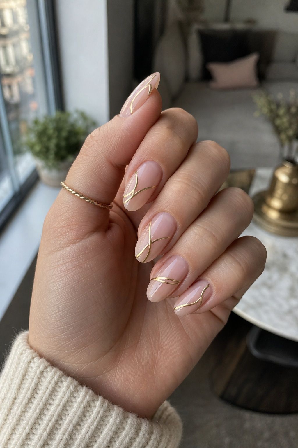 Negative Space With Metallic Lines small apartment idea for Top 16 Classy New Years Eve Nails for a Glamorous Midnight Look.