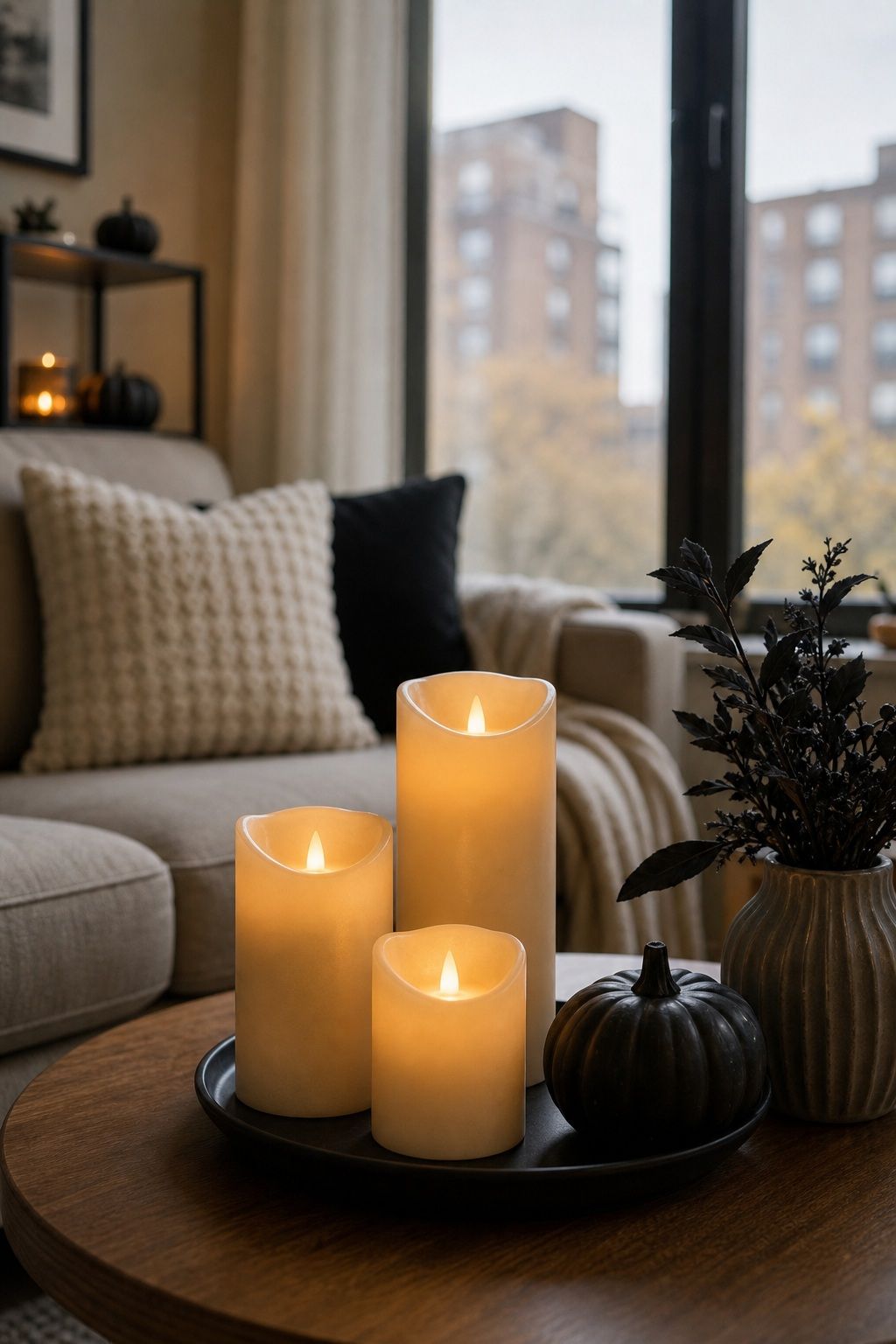Cluster LED Flameless Candles in Three Heights small apartment idea for Top 18 Small Apartment Halloween Decorations That Make a Big Impact in Tiny Spaces.