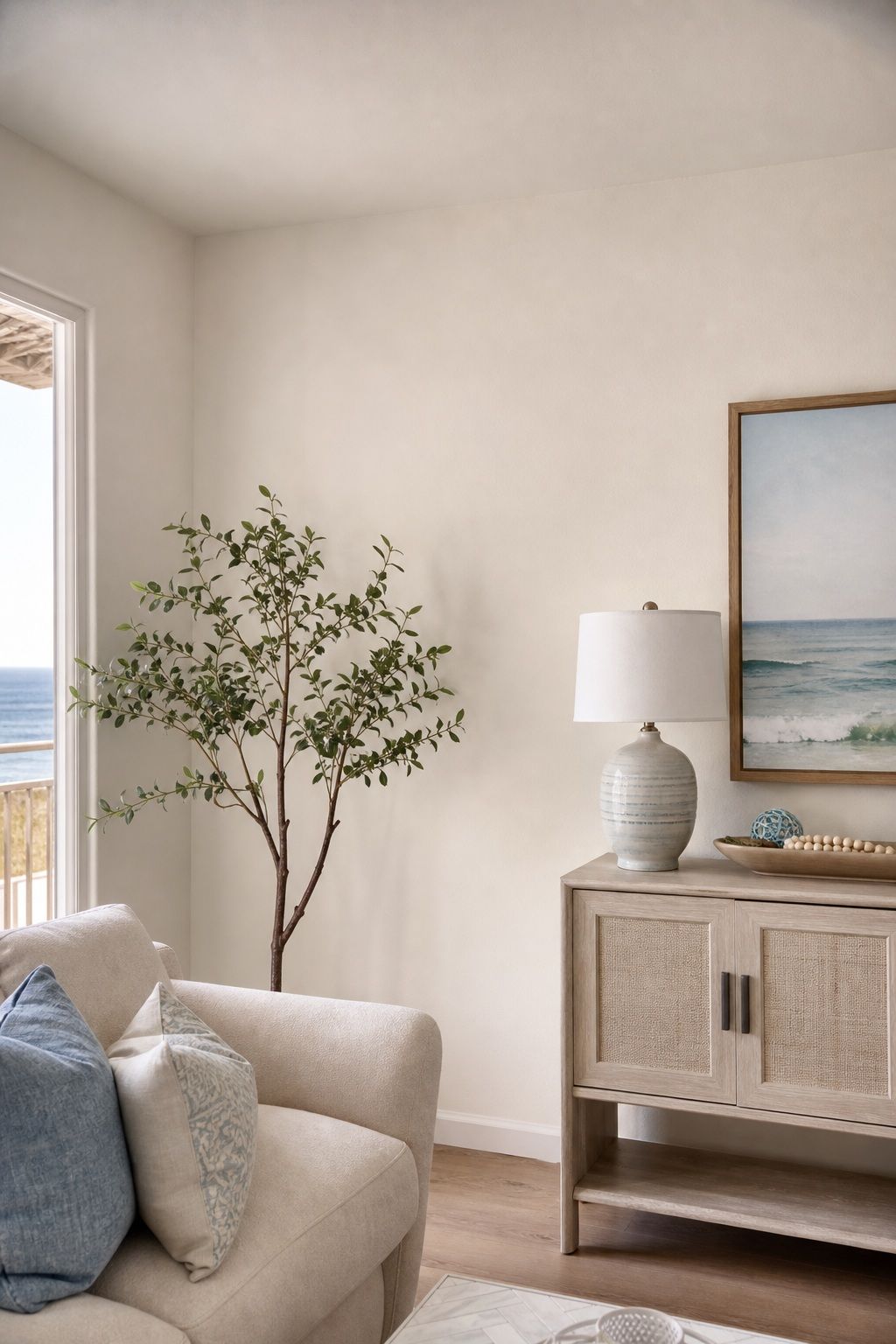 Pale Walls in Warm White or Soft Linen small apartment idea for Top 20 Beach House Interior Ideas for a Small Apartment Refresh.