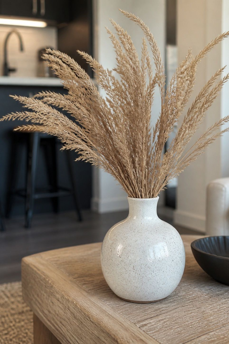 A Small Vase of Dried Sea Grass or Wheat small apartment idea for Top 20 Beach House Interior Ideas for a Small Apartment Refresh.