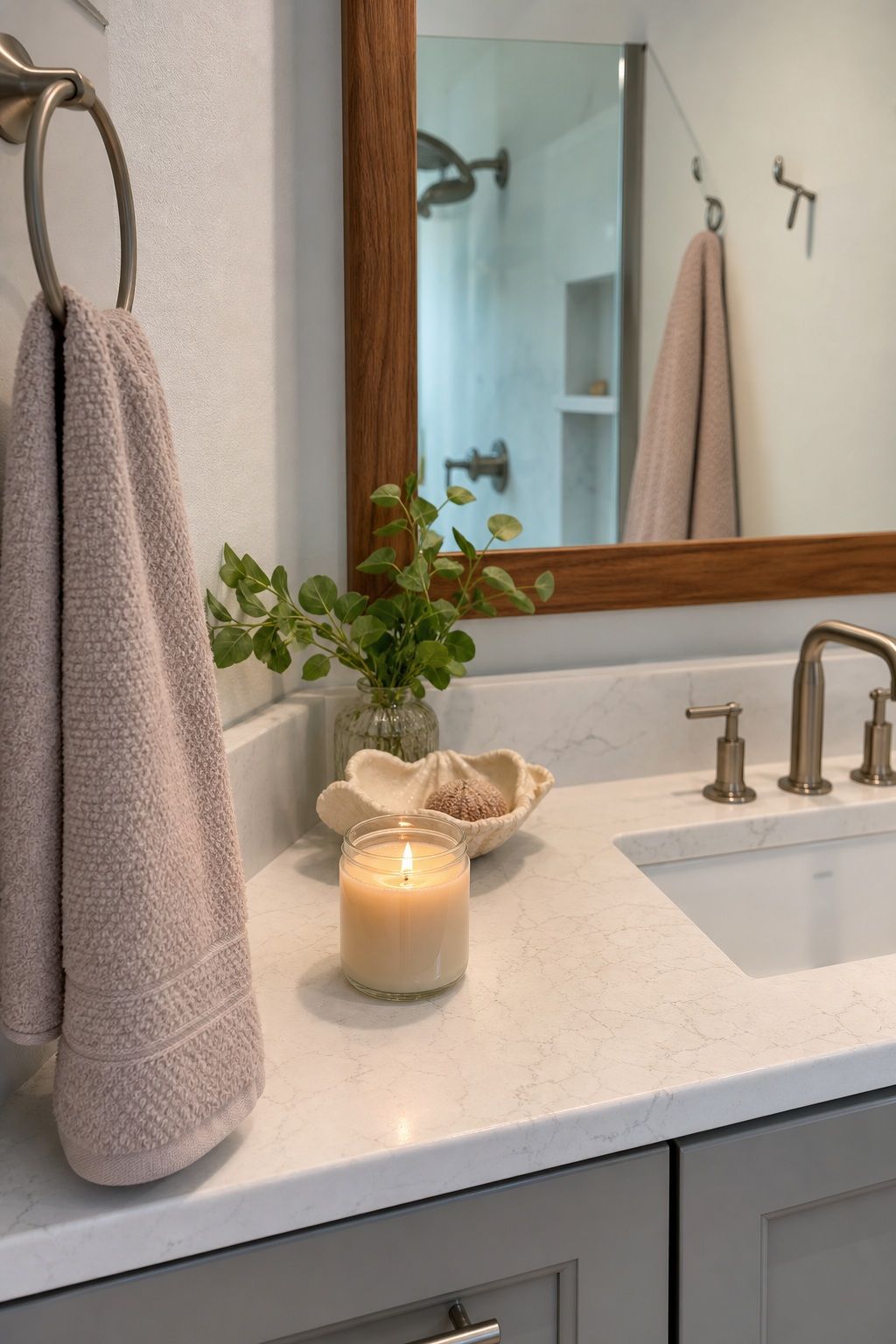 A Sand or Salt Scented Candle in the Bathroom small apartment idea for Top 20 Beach House Interior Ideas for a Small Apartment Refresh.