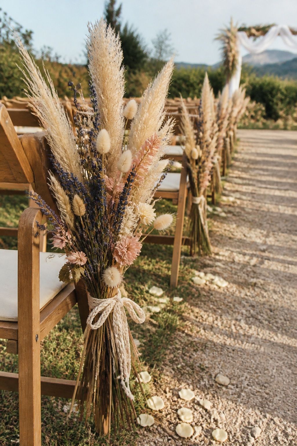 Pampas Grass and Dried Flower Aisle Markers small apartment idea for Top 17 Best Summer Wedding Aisle Decor Ideas.