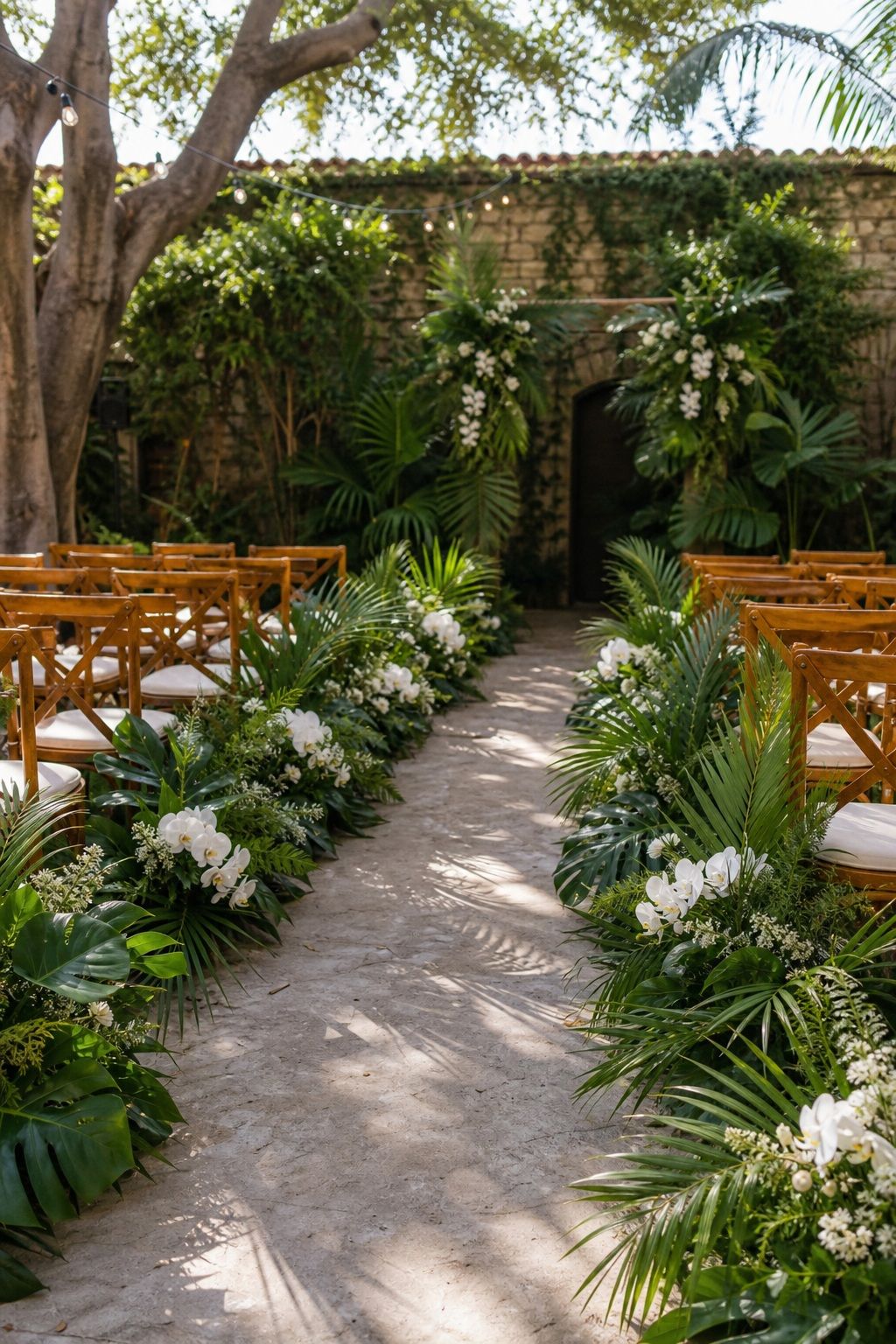 Tropical and Lush Greenery Aisle for a Summer Garden Wedding small apartment idea for Top 17 Best Summer Wedding Aisle Decor Ideas.