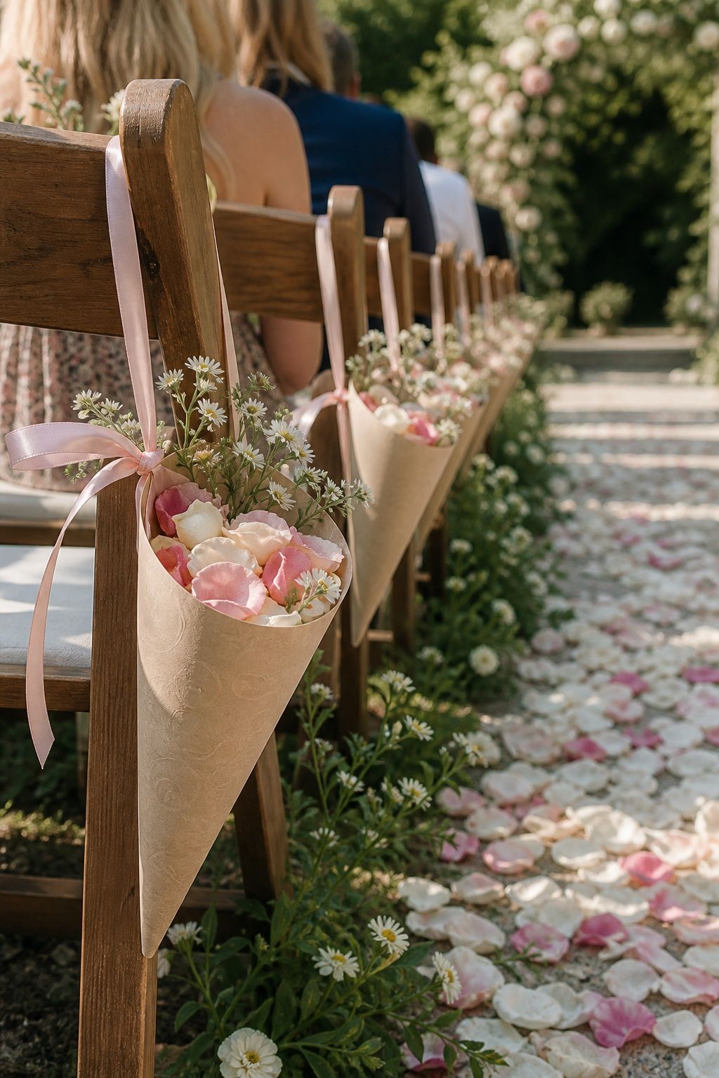 Floral Cone or Paper Cone Petal Holders small apartment idea for Top 17 Best Summer Wedding Aisle Decor Ideas.