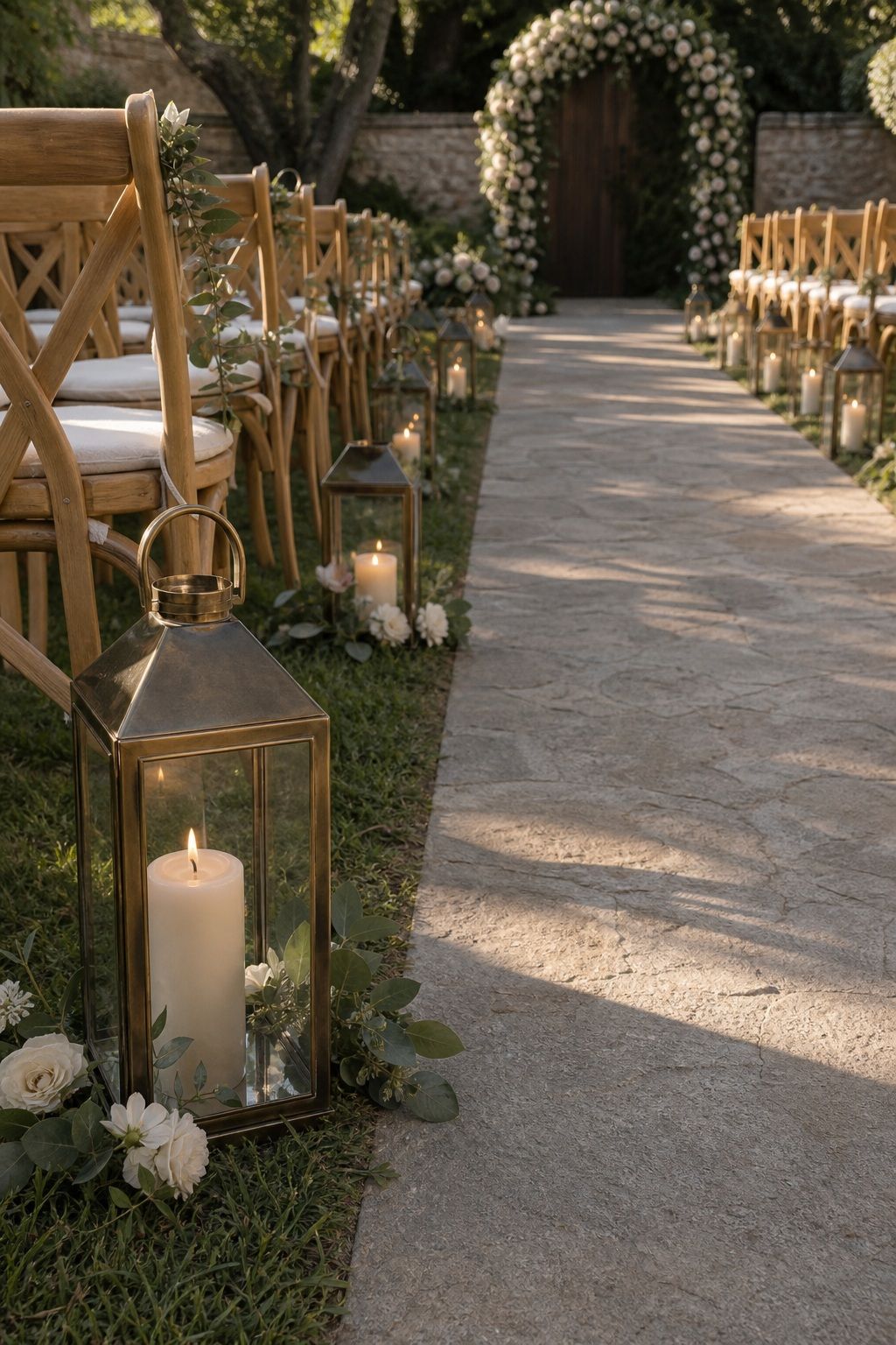 Lanterns With Pillar Candles or Fairy Lights small apartment idea for Top 17 Best Summer Wedding Aisle Decor Ideas.