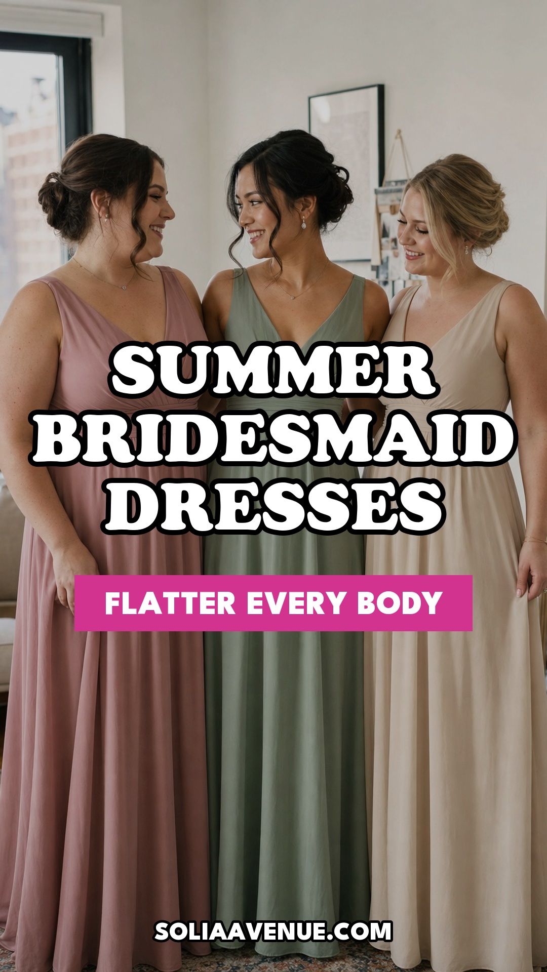 Pinterest pin for Top 17 Summer Wedding Bridesmaid Dress Ideas That Flatter Every Body from Solia Avenue.