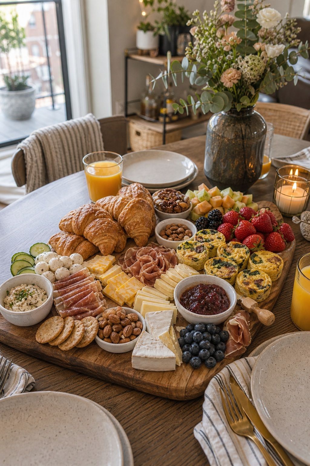 Brunch Grazing Board Sweet and Savory Mix small apartment idea for Top 16 Friendsgiving Brunch Ideas for a Cozy Late Morning Celebration.