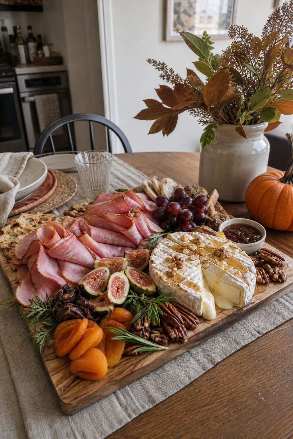 Classic Autumn Harvest Board Maple Ham Fig Brie small apartment idea for Top 18 Friendsgiving Charcuterie Board Ideas to Wow Your Celebration.