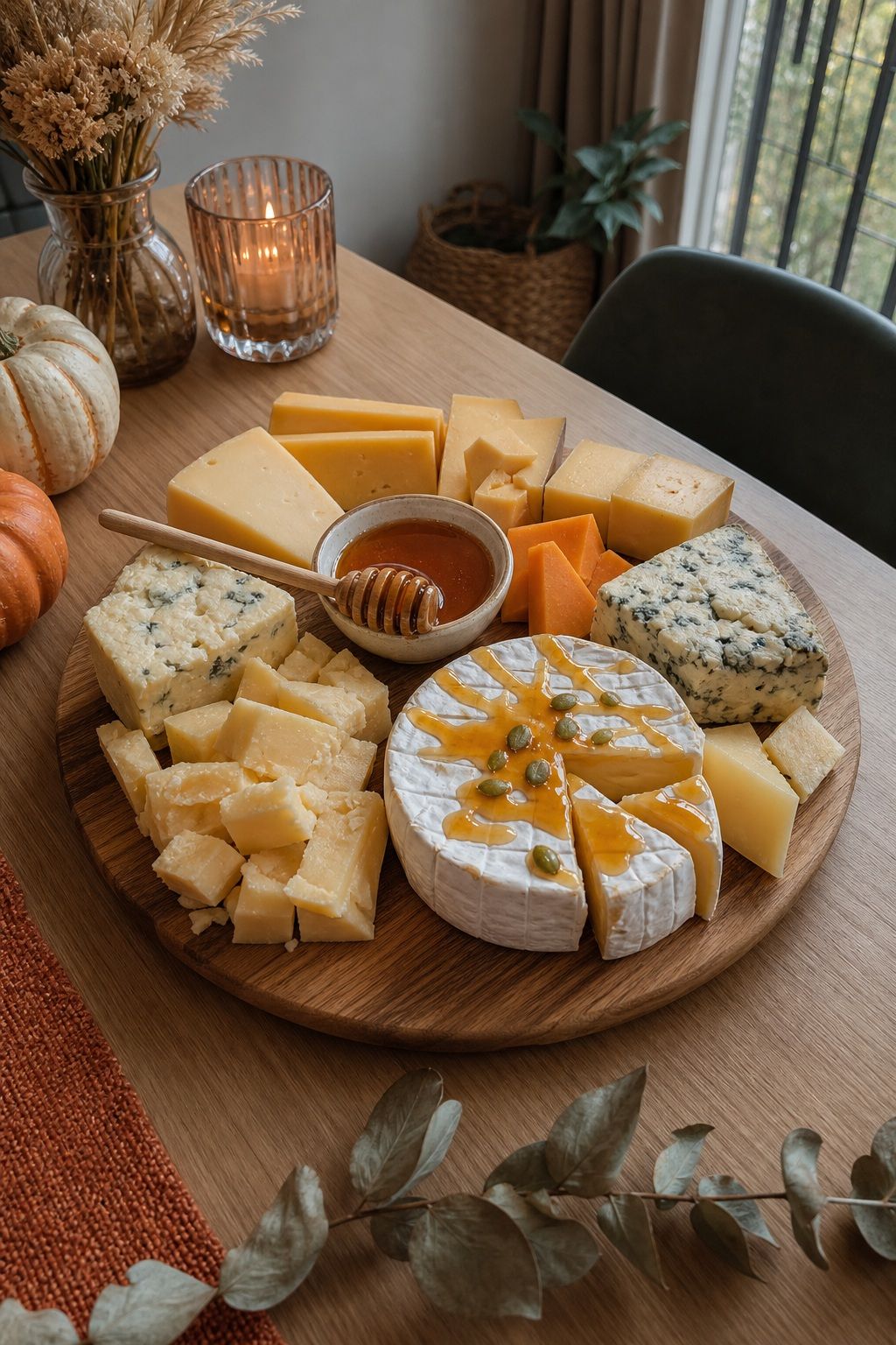 All Cheese Board With Pumpkin Honey Drizzle small apartment idea for Top 18 Friendsgiving Charcuterie Board Ideas to Wow Your Celebration.