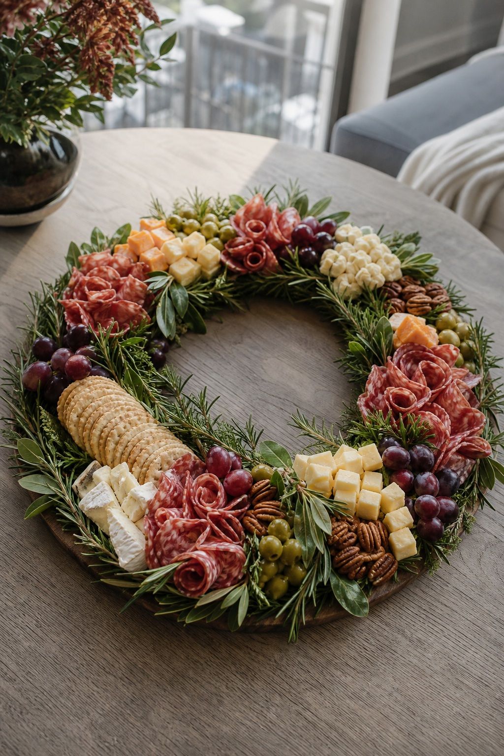 Charcuterie Wreath Shape With Greenery small apartment idea for Top 18 Friendsgiving Charcuterie Board Ideas to Wow Your Celebration.