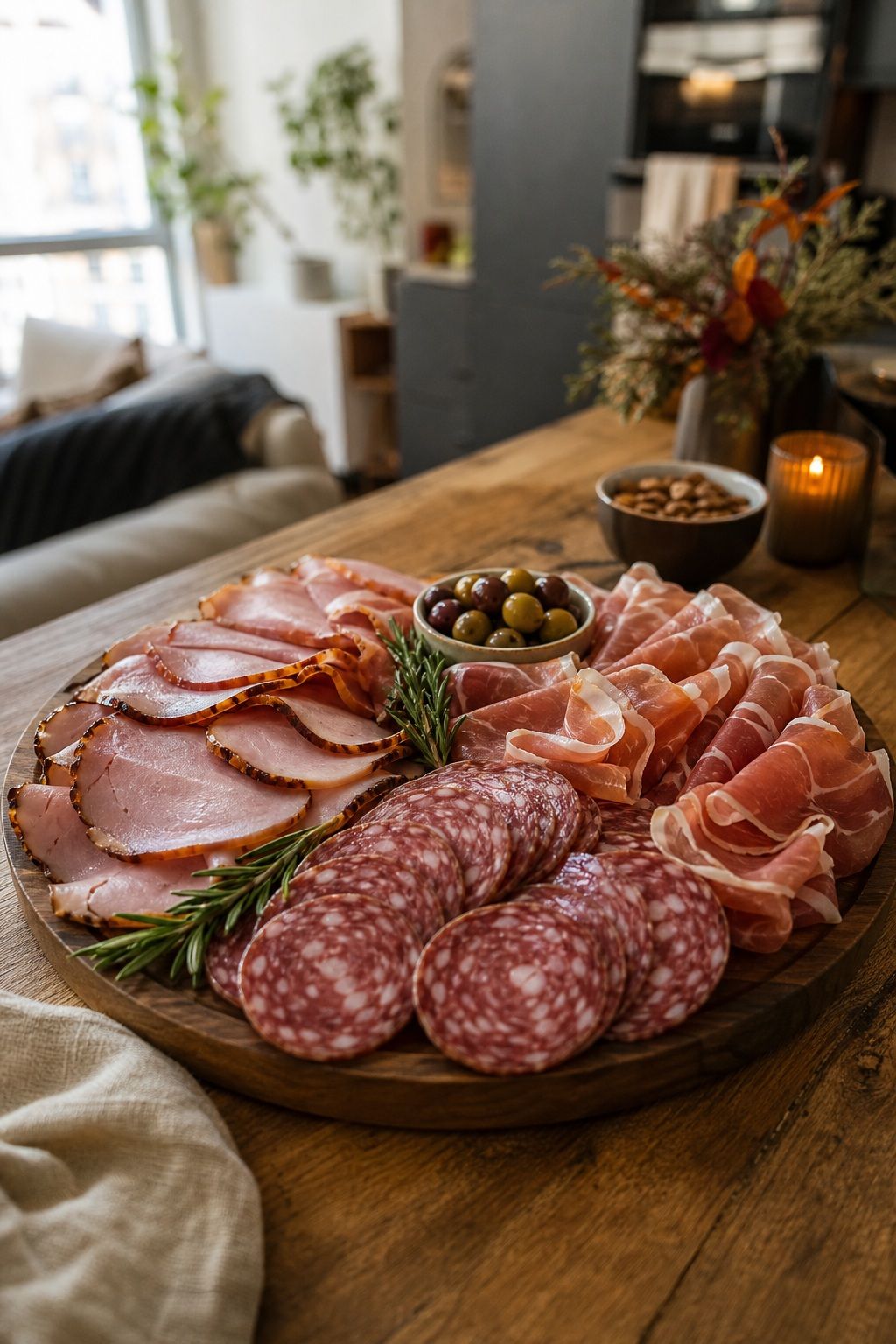 Meats Selection Maple Ham Prosciutto Salami small apartment idea for Top 18 Friendsgiving Charcuterie Board Ideas to Wow Your Celebration.