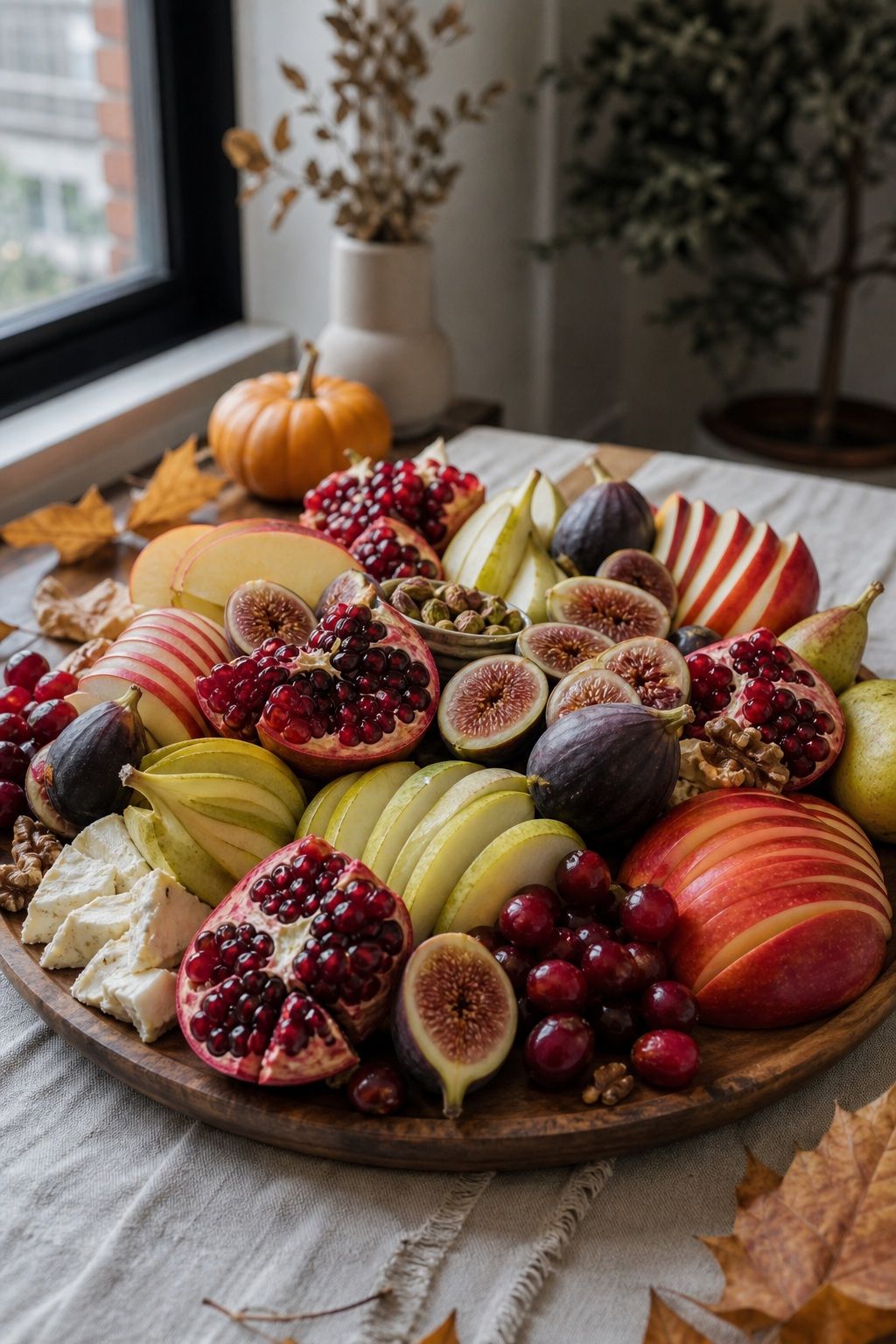 Seasonal Fruits Figs Pomegranate Pears Apples small apartment idea for Top 18 Friendsgiving Charcuterie Board Ideas to Wow Your Celebration.