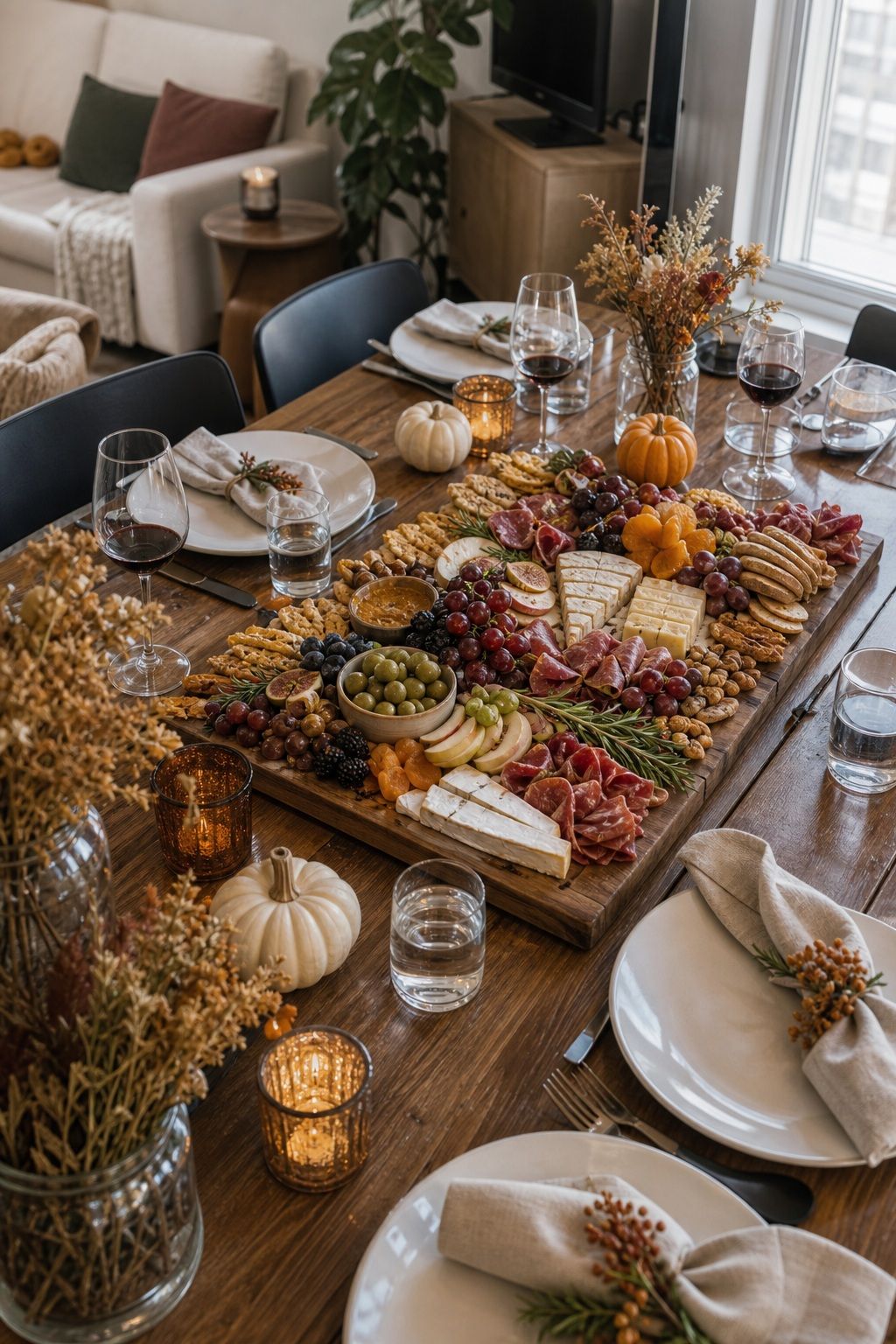 Board as the Table Centerpiece small apartment idea for Top 18 Friendsgiving Charcuterie Board Ideas to Wow Your Celebration.