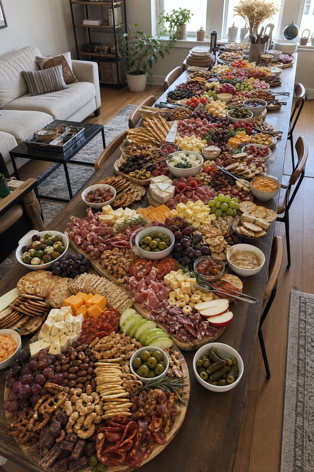 Buffet Style Board for Crowds of 12 Plus small apartment idea for Top 18 Friendsgiving Charcuterie Board Ideas to Wow Your Celebration.