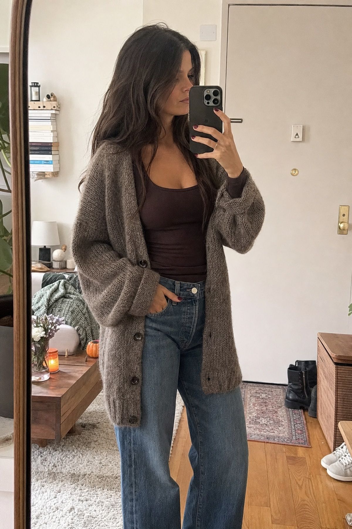 An Oversized Cardigan as the Layer small apartment idea for Top 16 Friendsgiving Outfit Ideas for a Cozy, Chic Look.