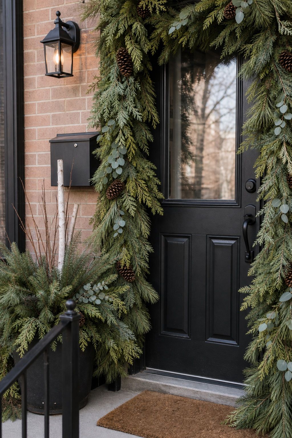 Layer Greenery Types for Fullness small apartment idea for Top 18 Front Porch Christmas Decor Ideas for Apartments and Small Outdoor Spaces.