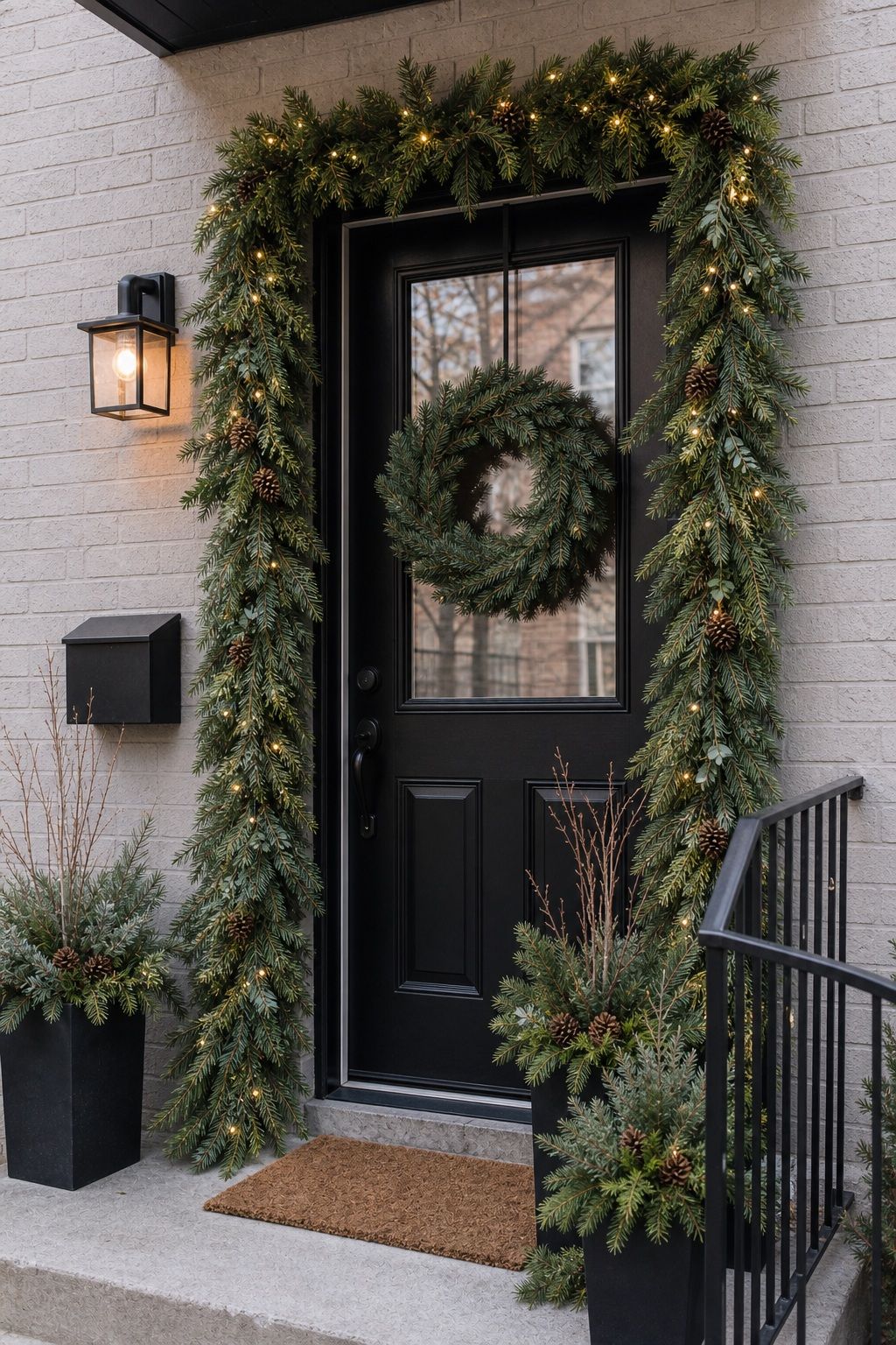 Frame the Doorway With Garland small apartment idea for Top 18 Front Porch Christmas Decor Ideas for Apartments and Small Outdoor Spaces.