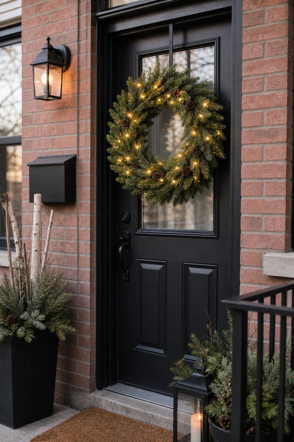 Hang an Illuminated Wreath small apartment idea for Top 18 Front Porch Christmas Decor Ideas for Apartments and Small Outdoor Spaces.